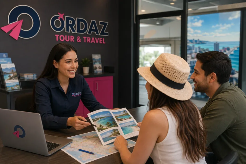 Pareja planificando sus vacaciones con asesoría personalizada en una agencia de viajes en Querétaro