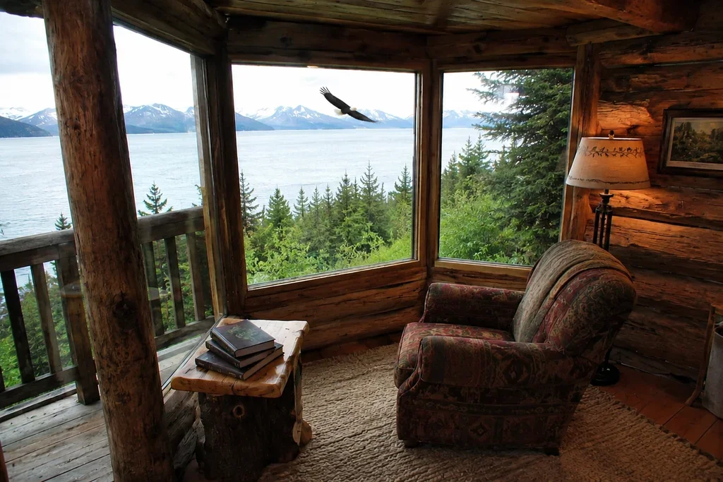 Paisaje exterior de una cabina de Alaska