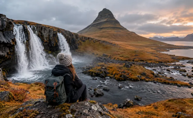 viajar a Islandia mujer mirando una montaña